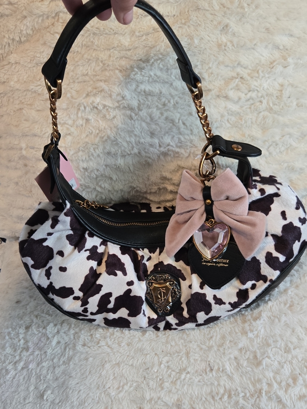 Juicy Couture Romance Cow Print HOBO Bag In Black And White